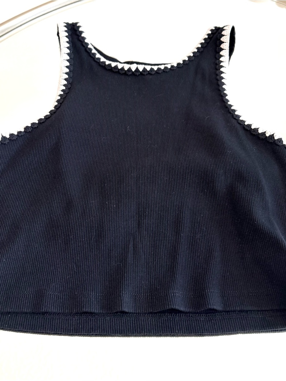 H&M Black Ribbed Tank with White Scalloped Trim